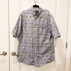 Woolrich Outdoors Fish Fishing Lures Print Short Sleeve Button Down Shirt